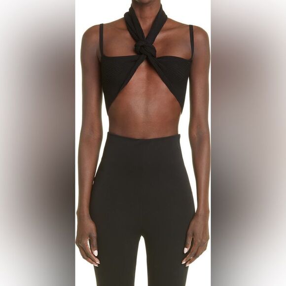 Attico The Attico NWT Mali Halter Neck Rib Crop Top Black Size 6 $390 - Picture 5 of 7